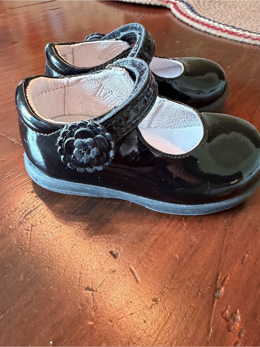 Stride Rite Black Patent Mary Jane with Flower Accent